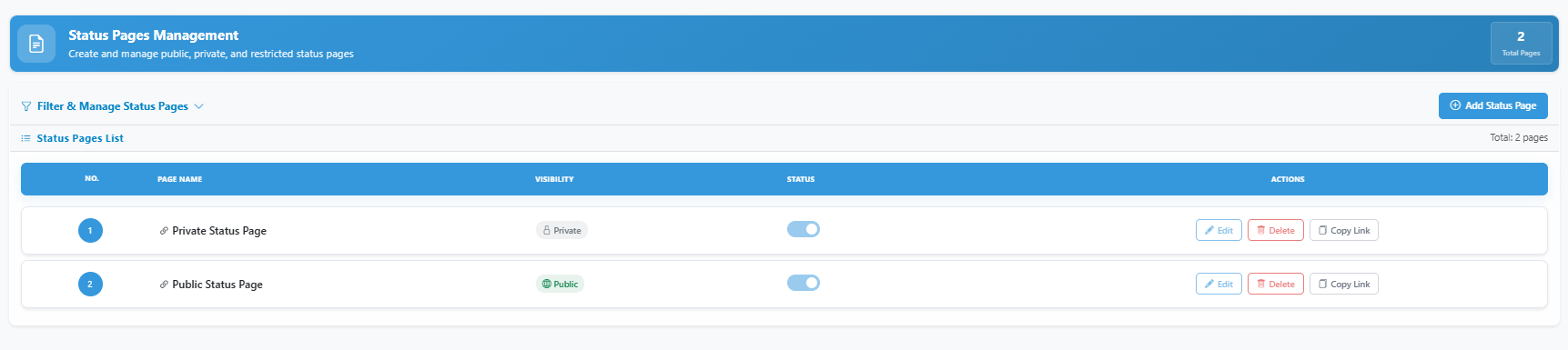 Admin Status Page Intro